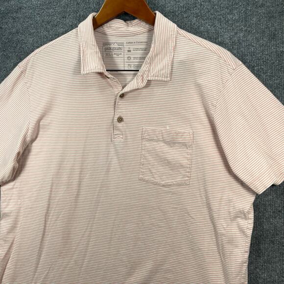 Patagonia Conversion Polo Shirt Men's XL Pink Striped Organic Casual READ - Picture 2 of 12